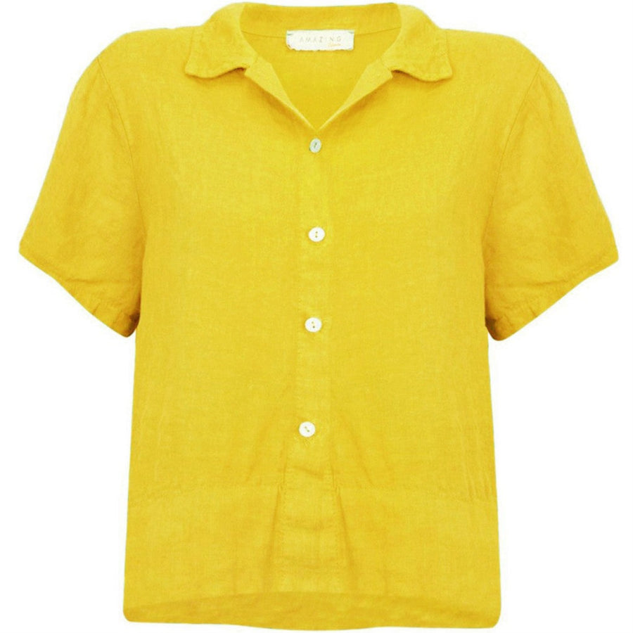MARILYN BOXY LINEN SHIRT | LEMON S|M