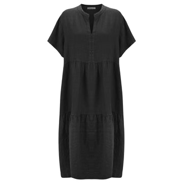 MARTA TWO TIER LINEN DRESS | BLACK