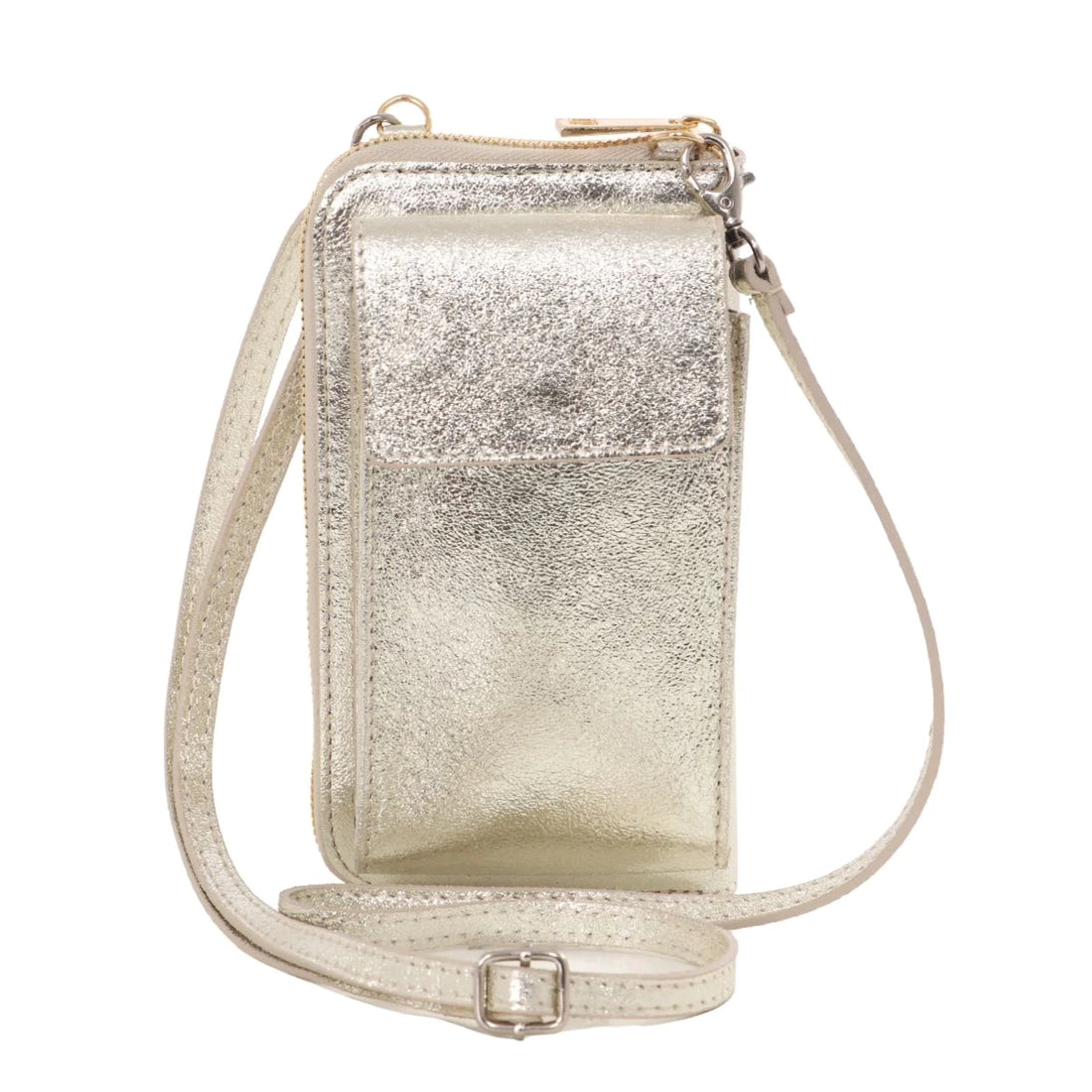ITALIAN LEATHER MOBILE PHONE WALLET COMBO | METALLIC GOLD