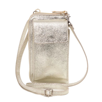 ITALIAN LEATHER MOBILE PHONE WALLET COMBO | METALLIC GOLD