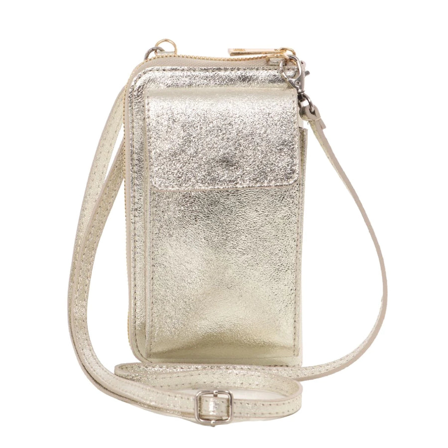 ITALIAN LEATHER MOBILE PHONE WALLET COMBO | METALLIC GOLD