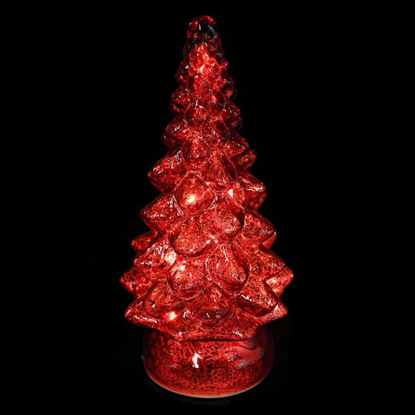 SMALL LIT RED GLASS CHRISTMAS TREE