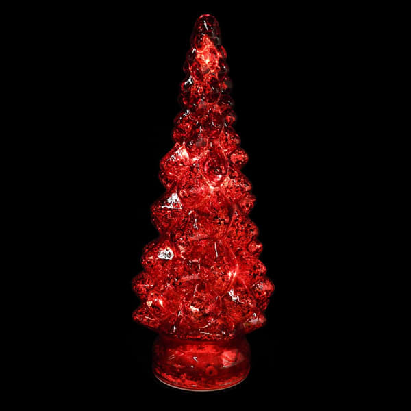 LARGE LIT RED GLASS CHRISTMAS TREE