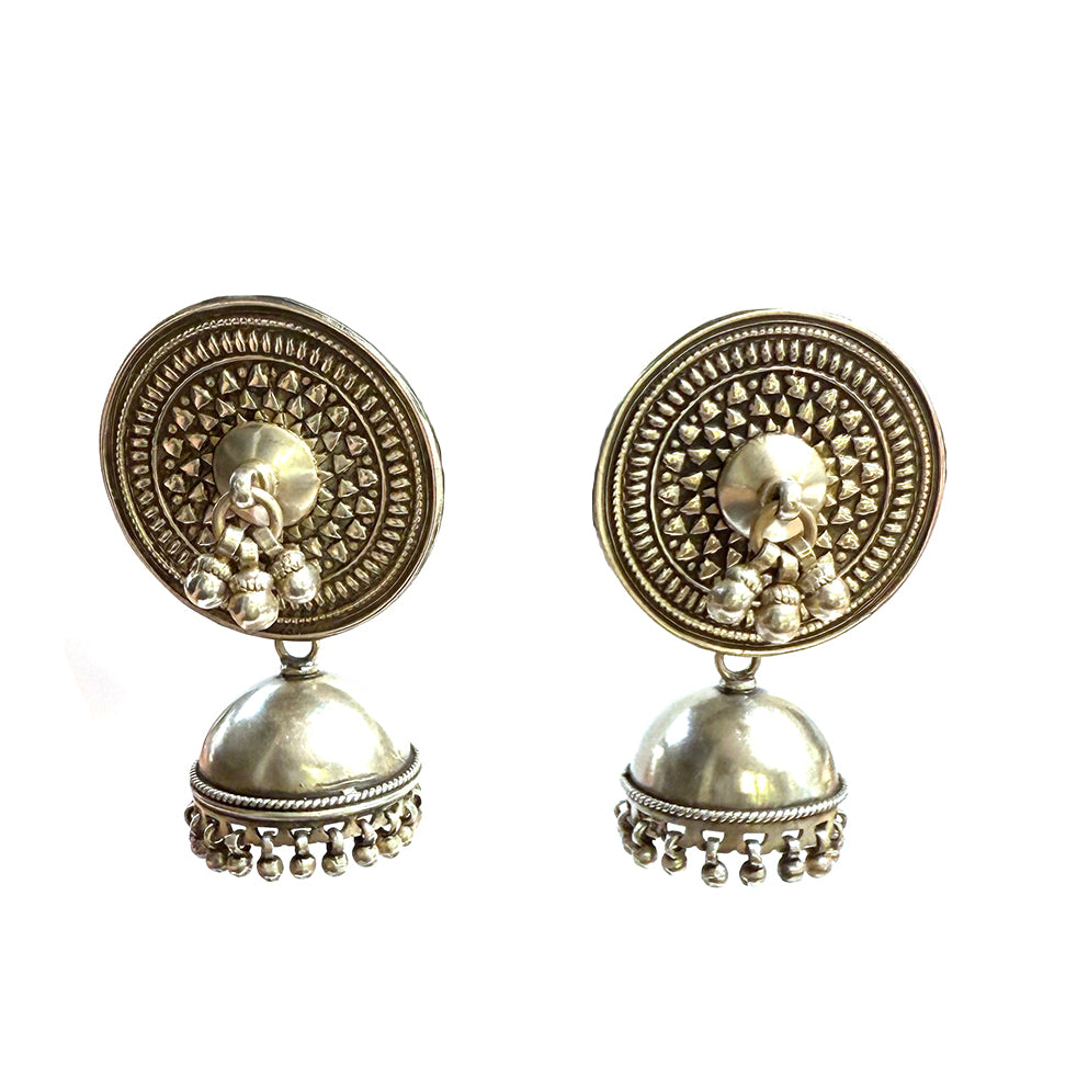 ANTIQUE INDIAN SILVER BEADED JHUMKA EARRINGS