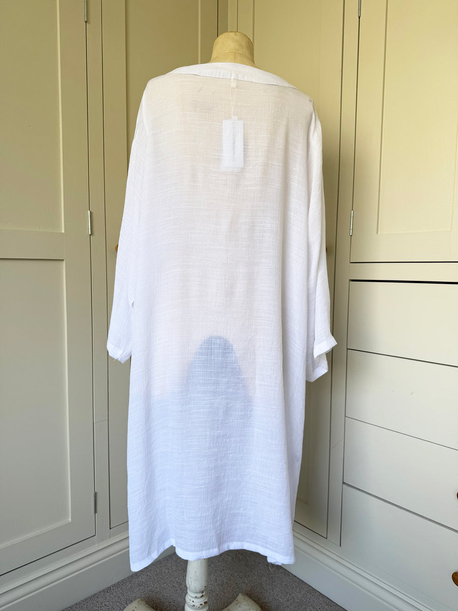 BAMBOO & COTTON BUTTON THROUGH SOPHIA JACKET DRESS | WHITE