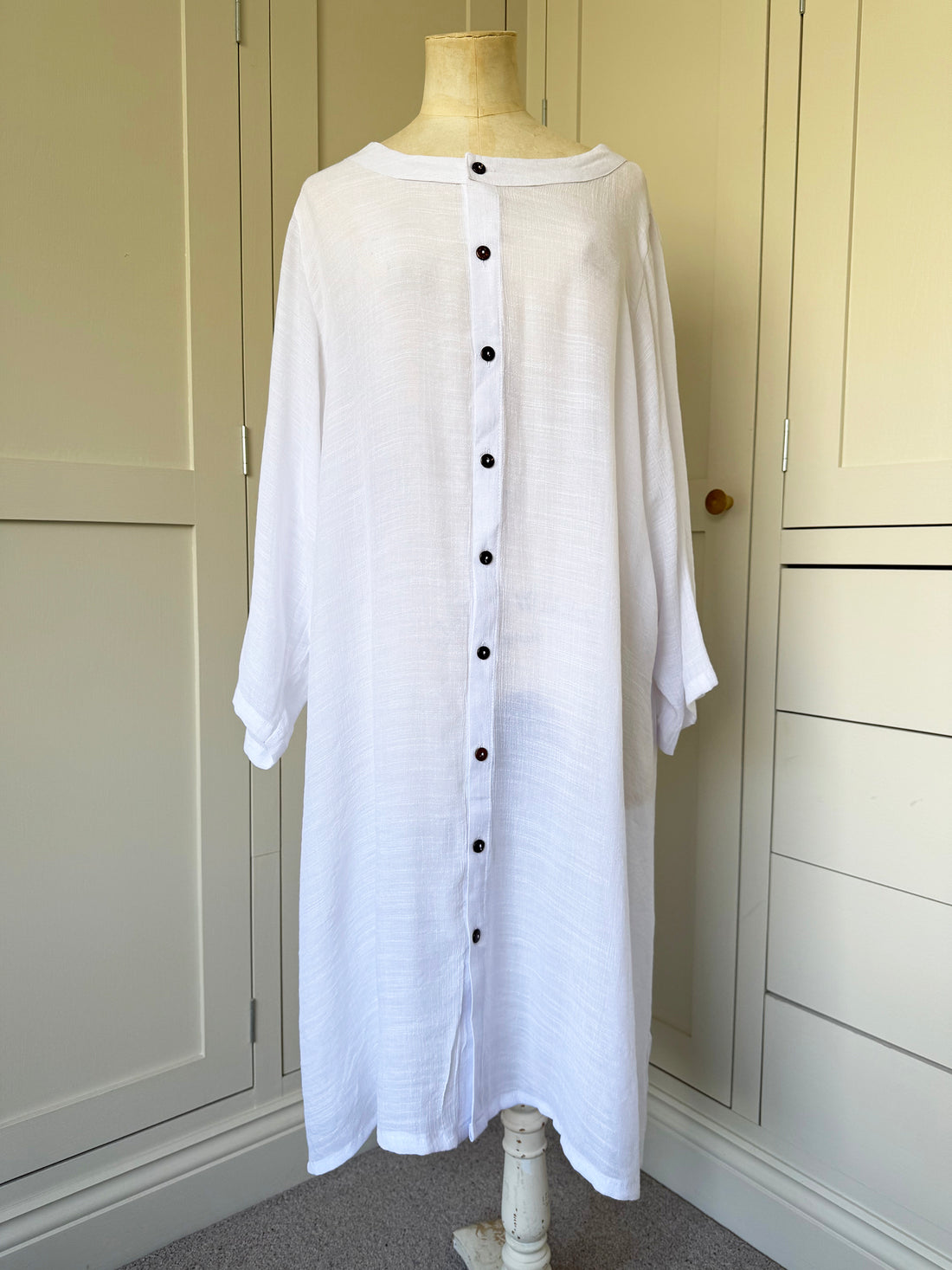 BAMBOO & COTTON BUTTON THROUGH SOPHIA JACKET DRESS | WHITE