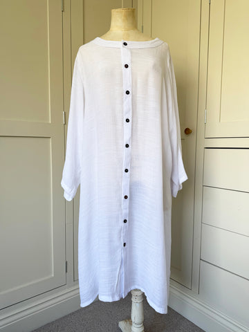 BAMBOO & COTTON BUTTON THROUGH SOPHIA JACKET DRESS | WHITE