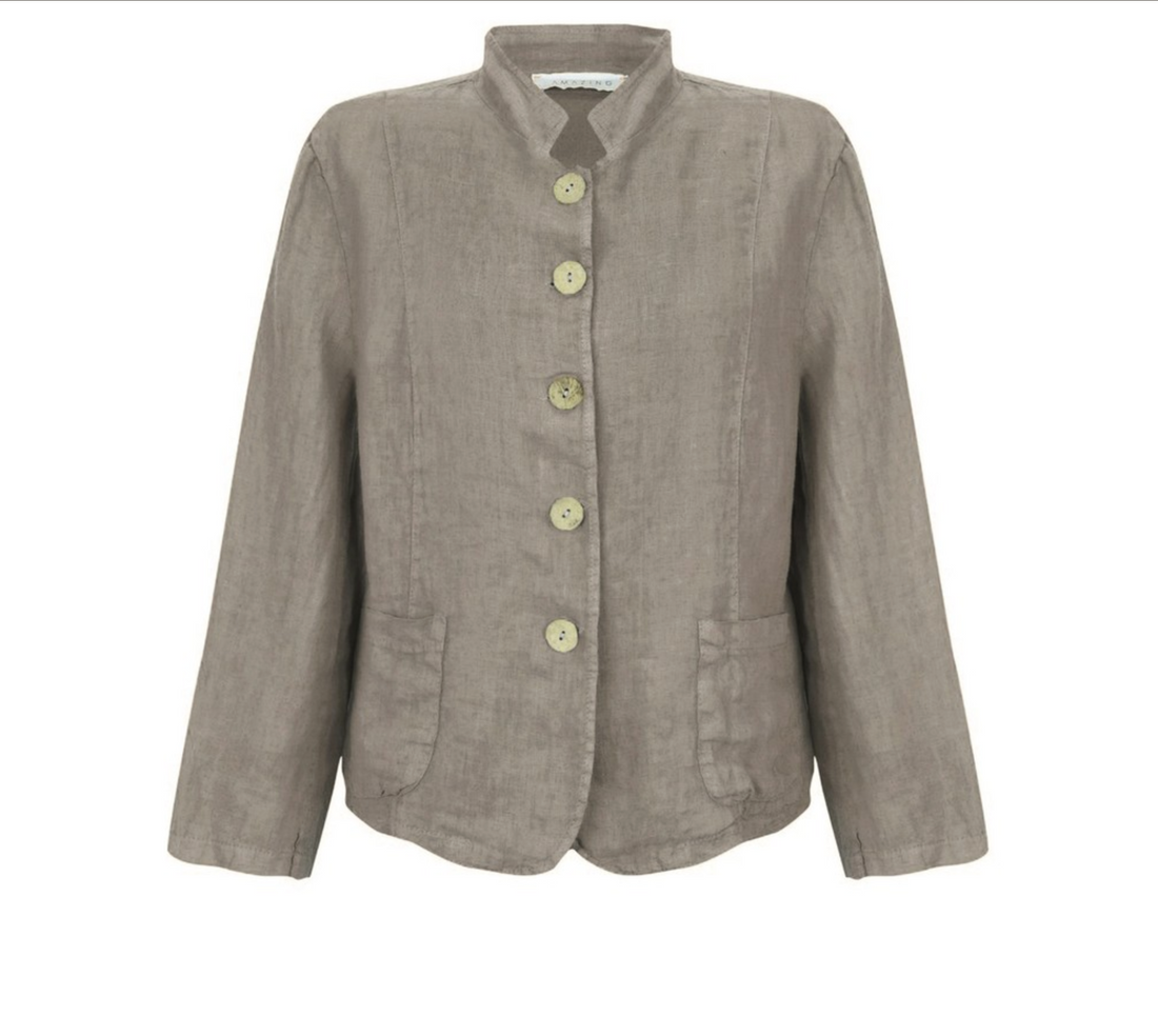 KATIA FRONT POCKET SHORT LINEN JACKET | TAUPE FANGO M/L