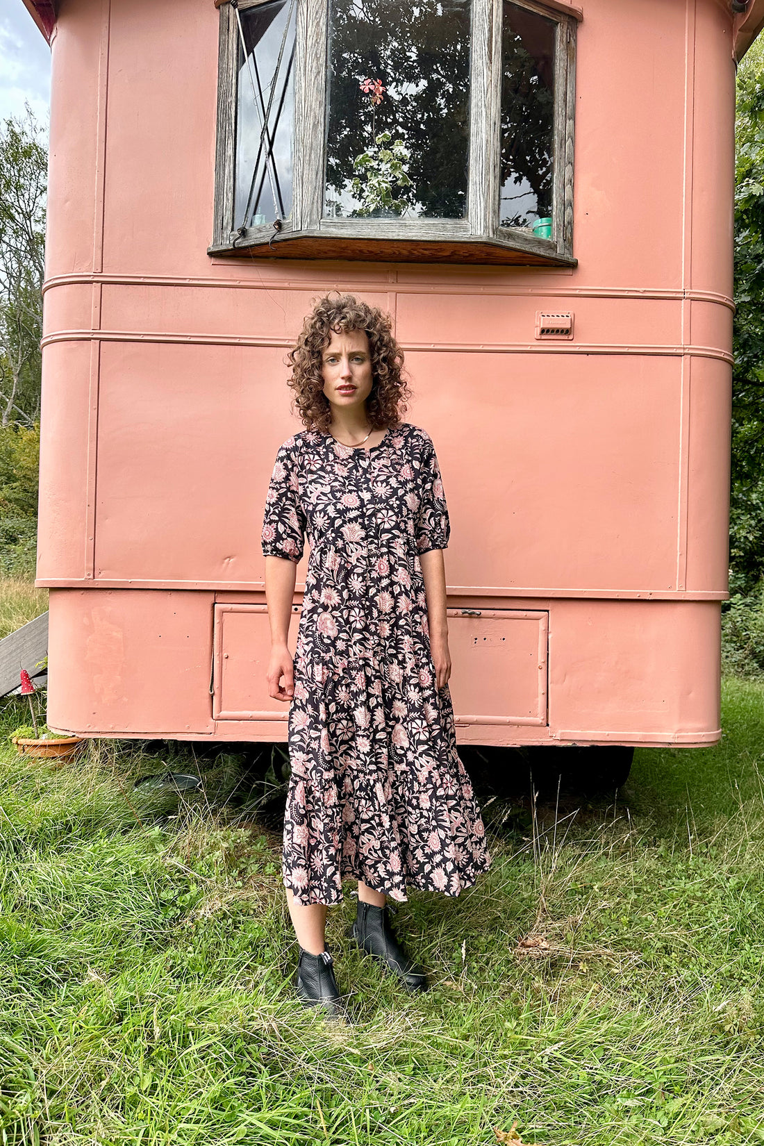 COTTON TIERED BUTTON DRESS | RED
