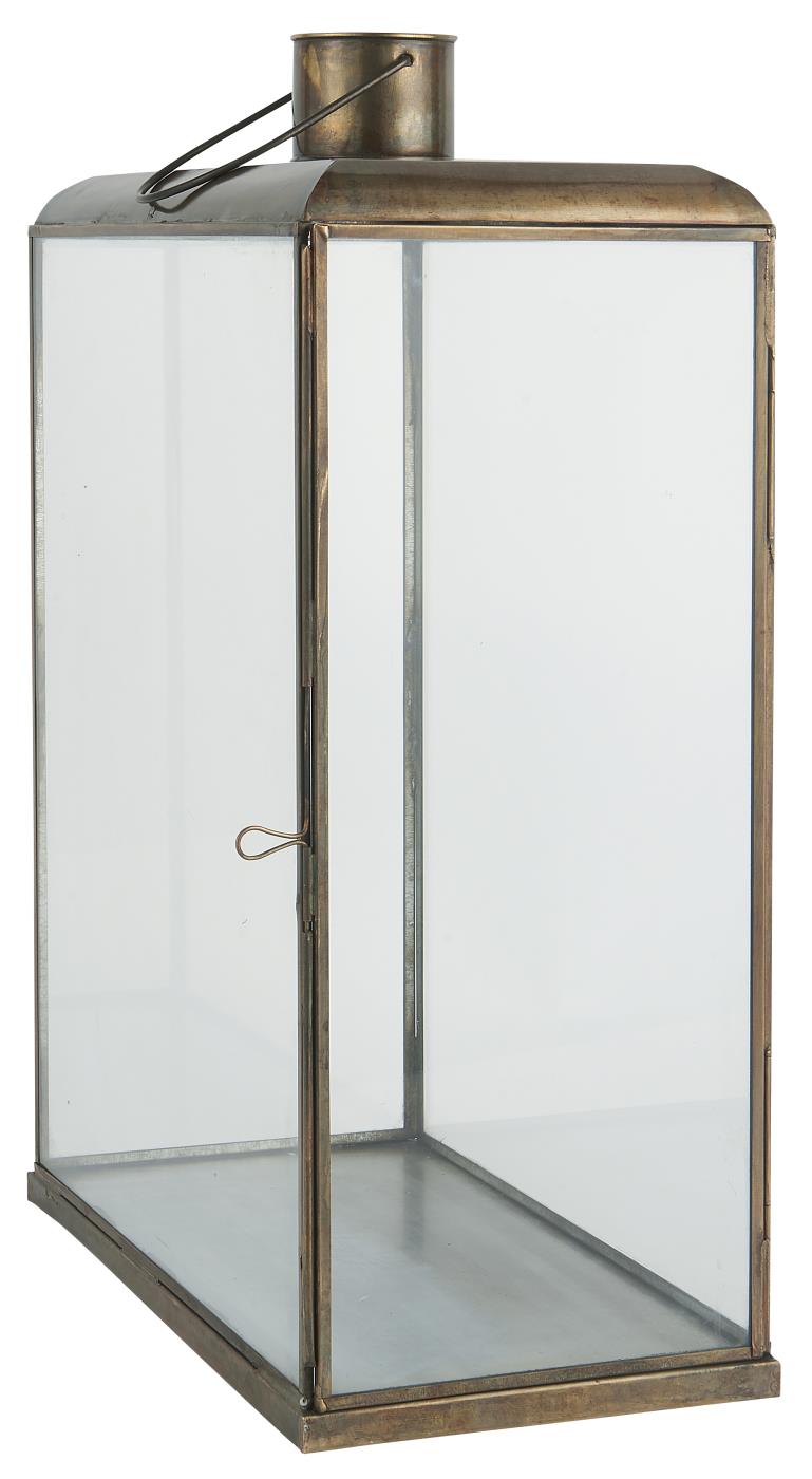 LARGE ANTIQUED BRASS & GLASS LANTERN