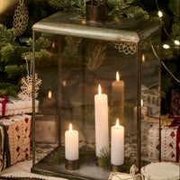 LARGE ANTIQUED BRASS & GLASS LANTERN