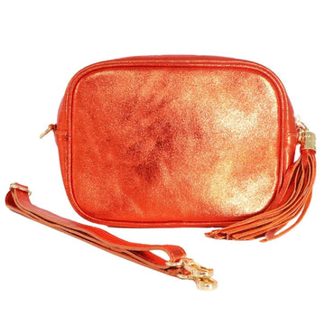 ITALIAN LEATHER CAMERA BAG | METALLIC ORANGE