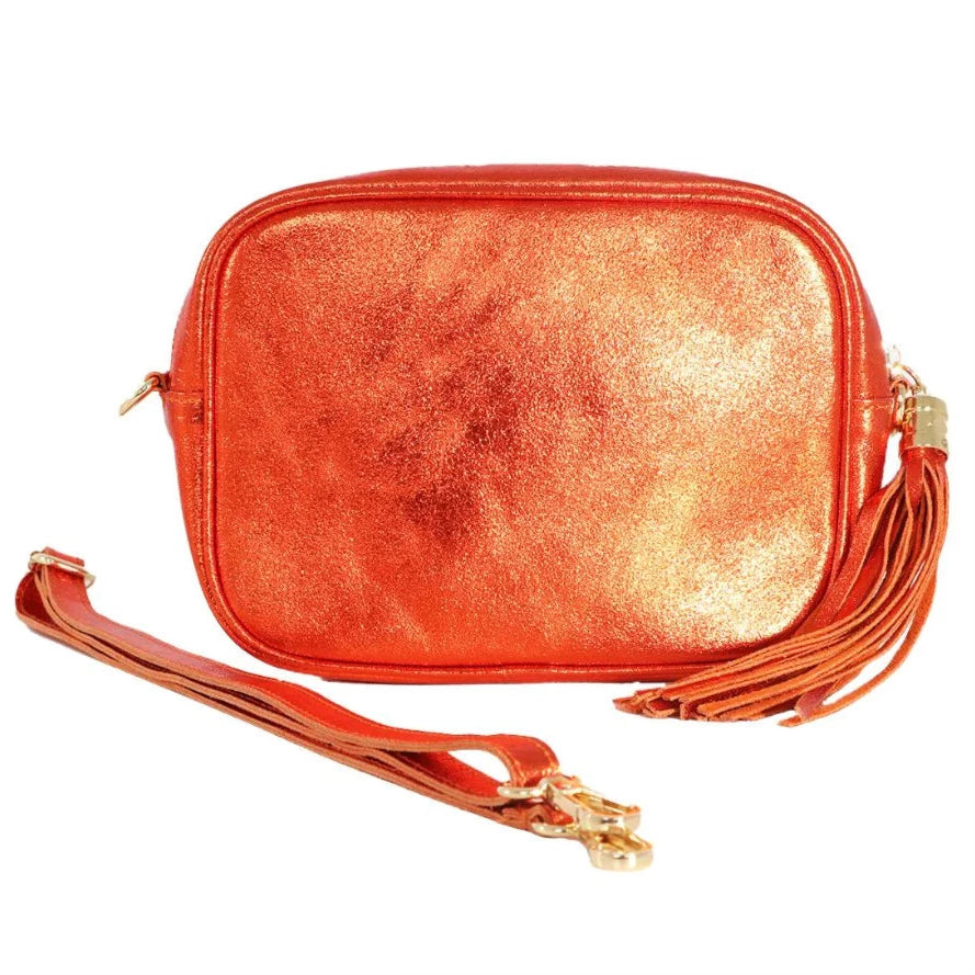 ITALIAN LEATHER CAMERA BAG | METALLIC ORANGE