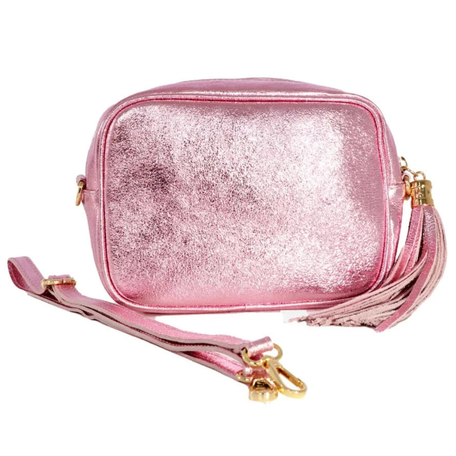 ITALIAN LEATHER CAMERA BAG | METALLIC LIGHT PINK