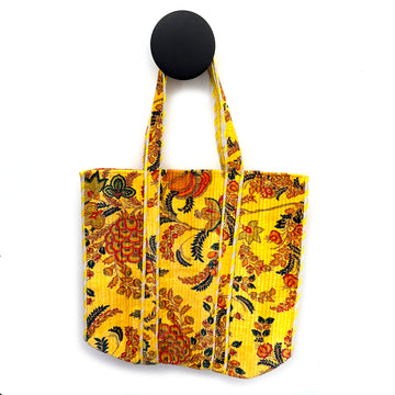 QUILTED VELVET SHOPPER TOTE | YELLOW FLORAL