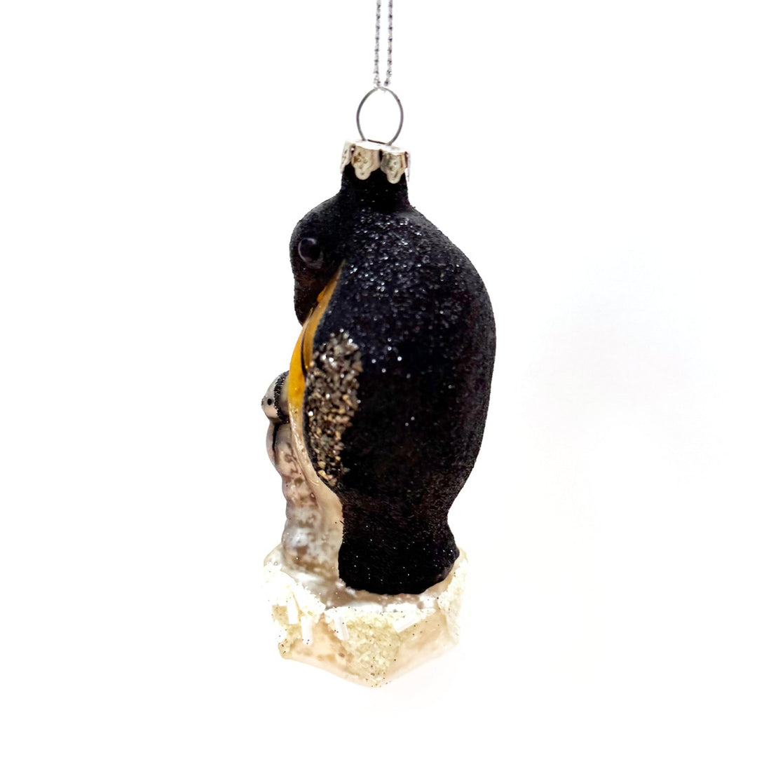 BABY PENGUIN & PARENT GLASS BAUBLE DECORATION