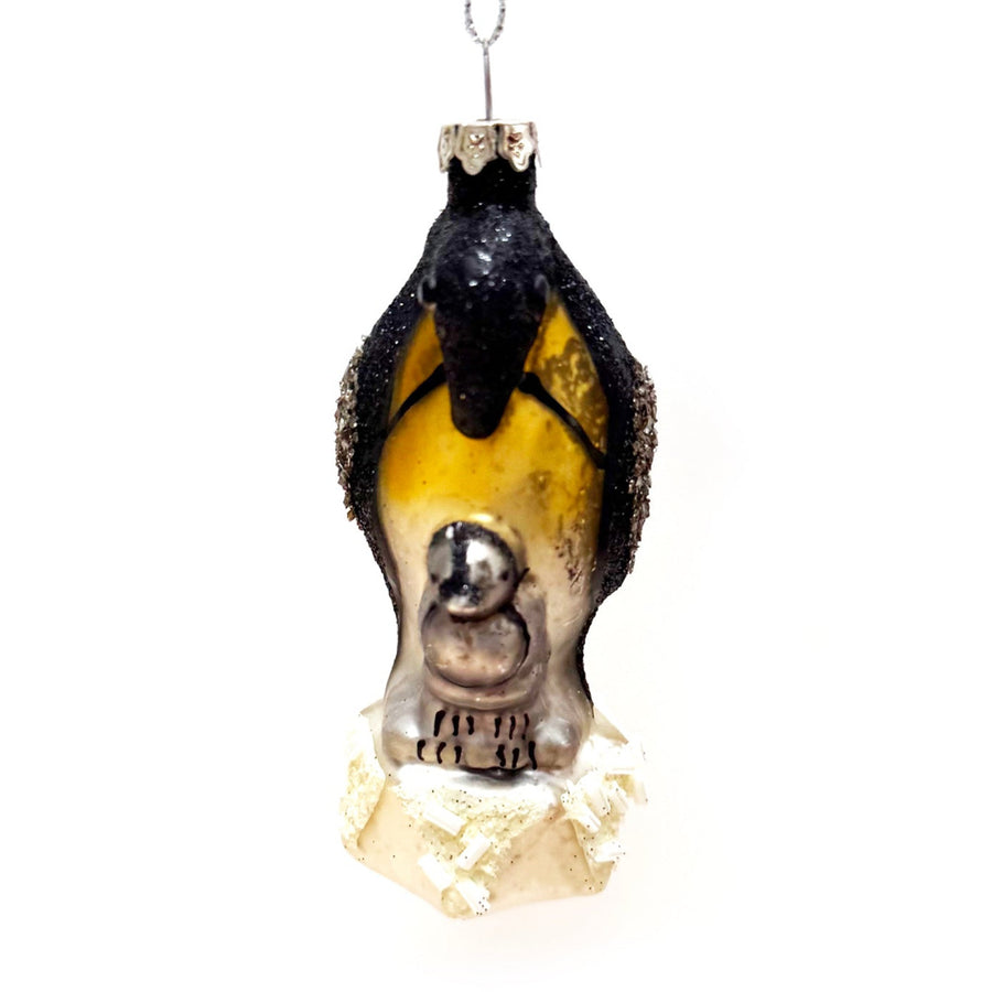 BABY PENGUIN & PARENT GLASS BAUBLE DECORATION