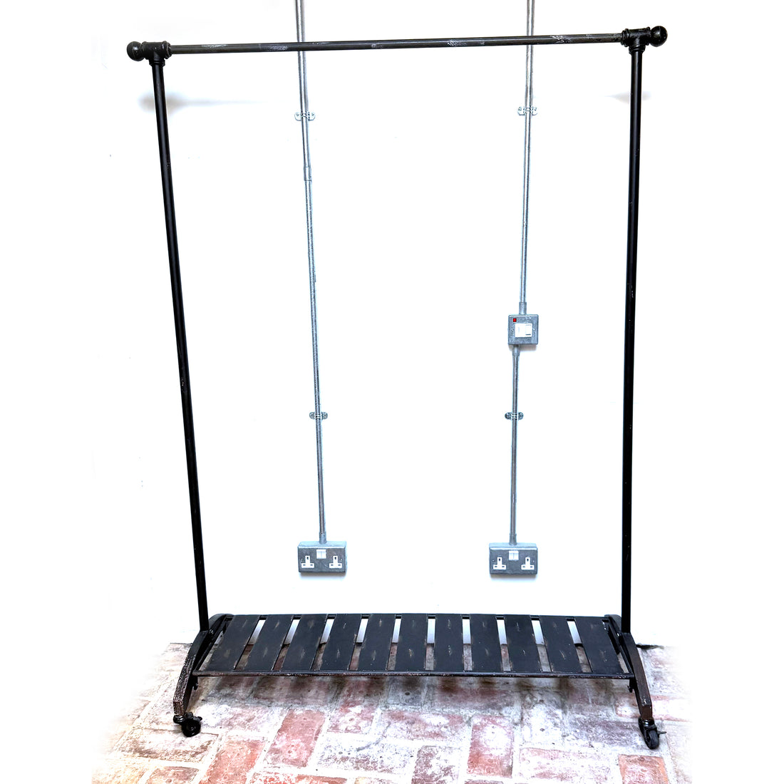 INDUSTRIAL BLACK METAL CLOTHES RAIL WITH SHELF | EX-DISPLAY