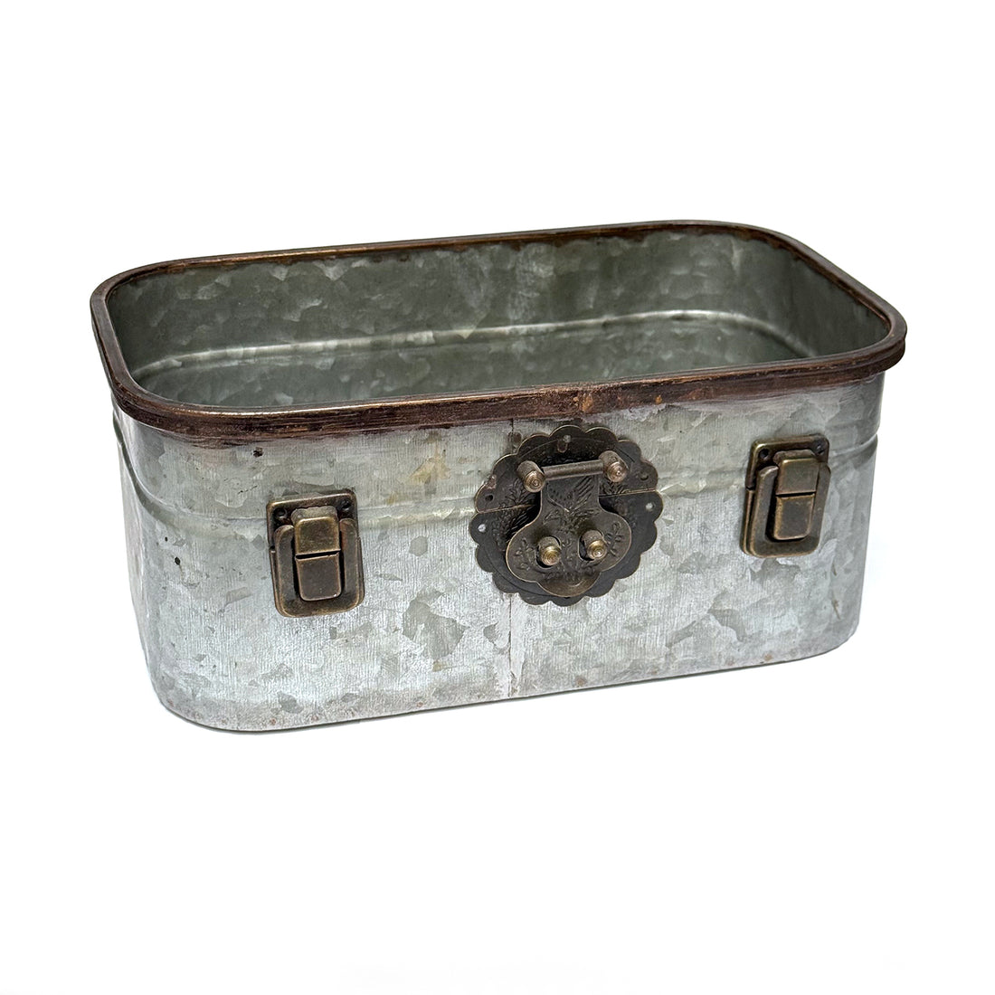 VINTAGE STYLE METAL STORAGE BOX WITH CLASPS