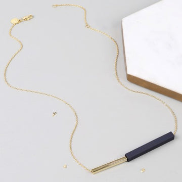 GOLD DARK NAVY BAR NECKLACE