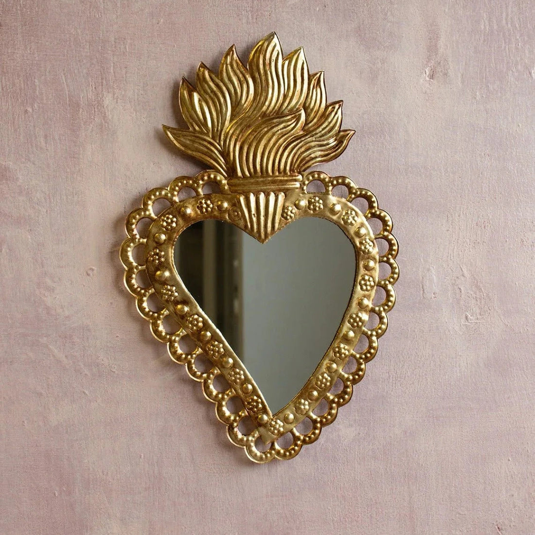 BRASS FLAME HEART MIRROR