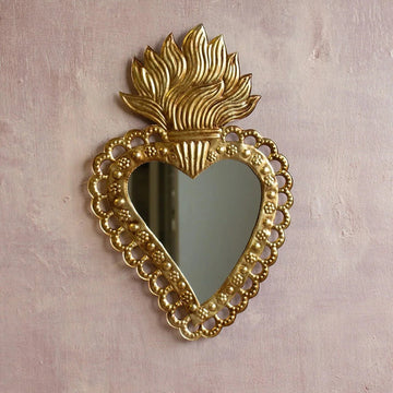 BRASS FLAME HEART MIRROR