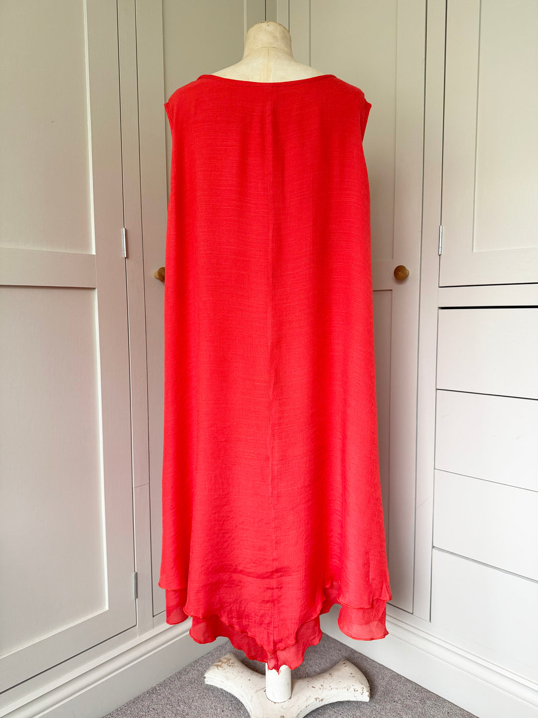 BAMBOO & COTTON POINT & FRILL DRESS | CORAL | M|L