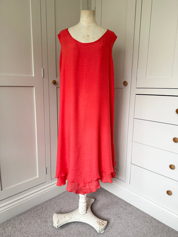 BAMBOO & COTTON POINT & FRILL DRESS | CORAL | M|L
