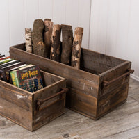SET OF 2 WOODEN BOXES WITH METAL HANDLES