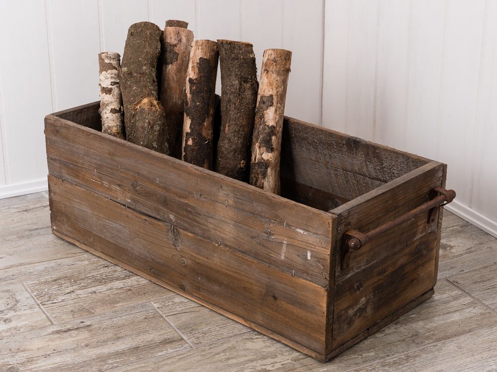 SET OF 2 WOODEN BOXES WITH METAL HANDLES