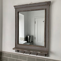 RUSTIC MIRROR WITH HOOKS | GREY