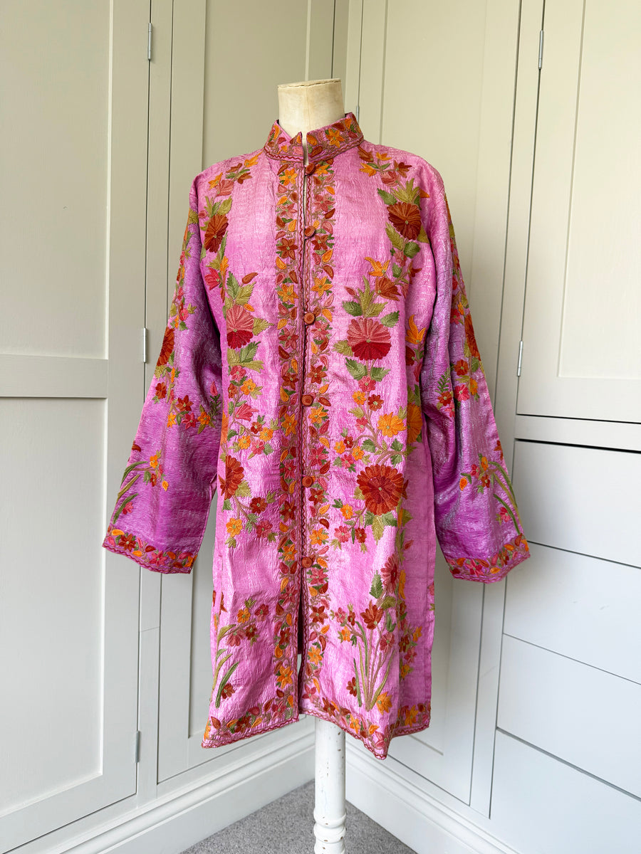 KASHMIRI EMBROIDERED SILK JACKET | PINK