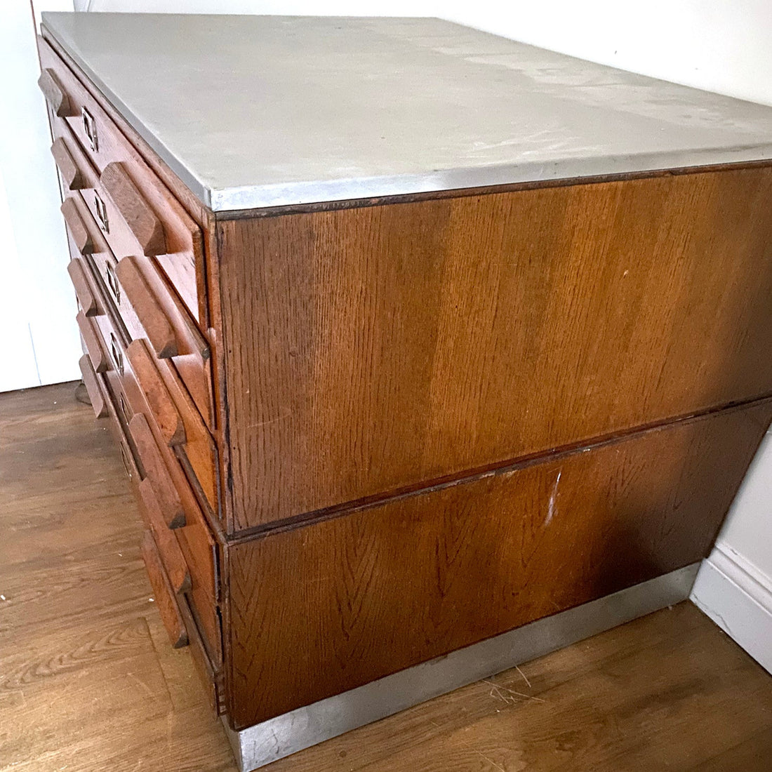 MID CENTURY PLANS CHEST OF DRAWERS WITH ZINC TOP