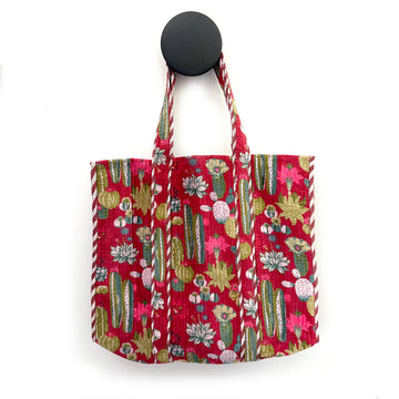 QUILTED VELVET SHOPPER TOTE | RED CACTUS