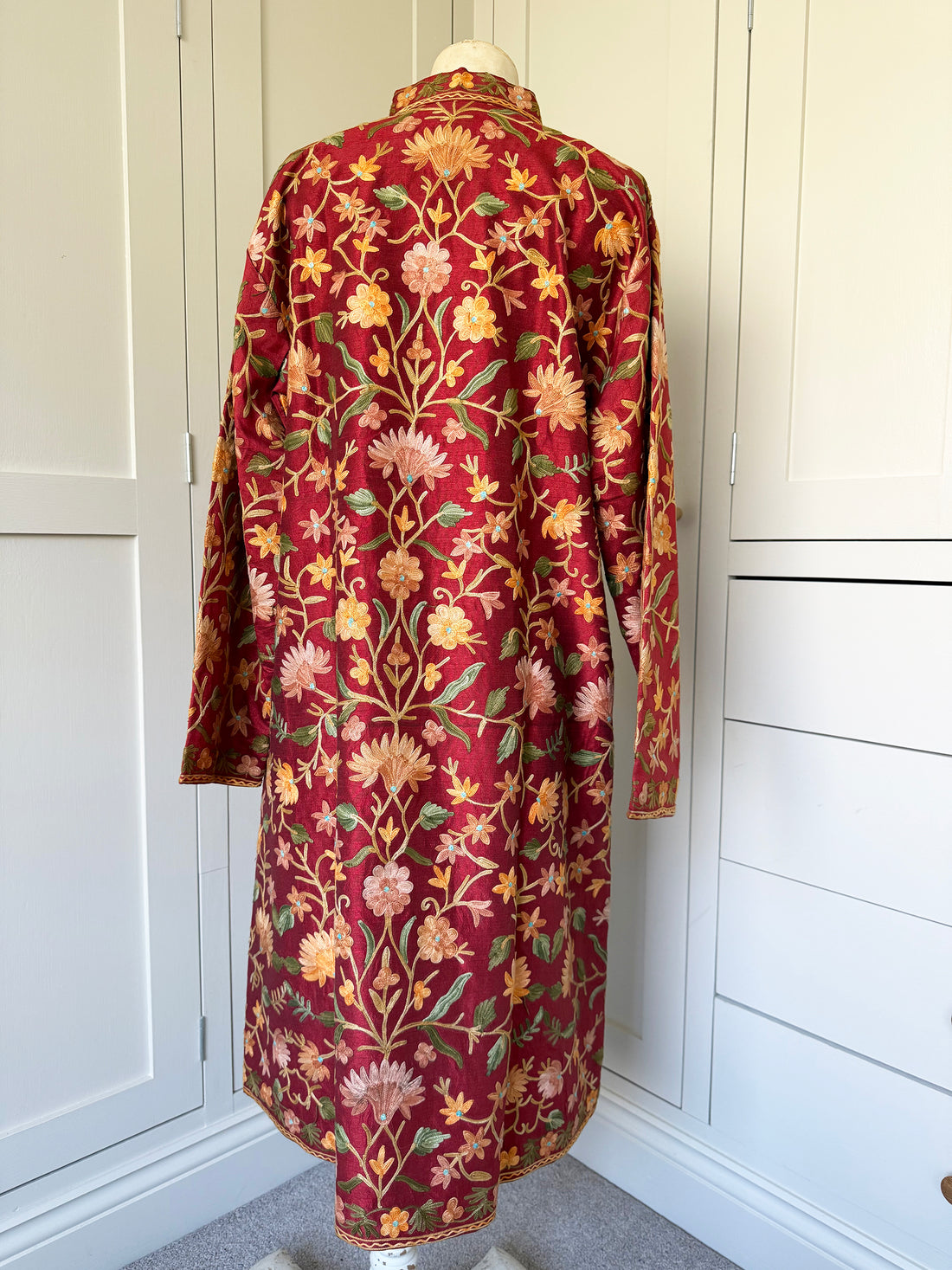 KASHMIRI EMBROIDERED SILK COAT | RED