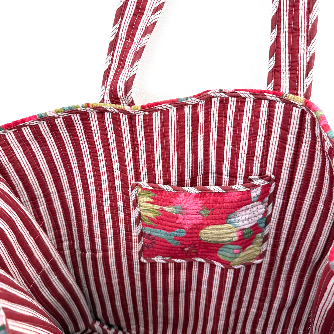QUILTED VELVET SHOPPER TOTE | RED CACTUS