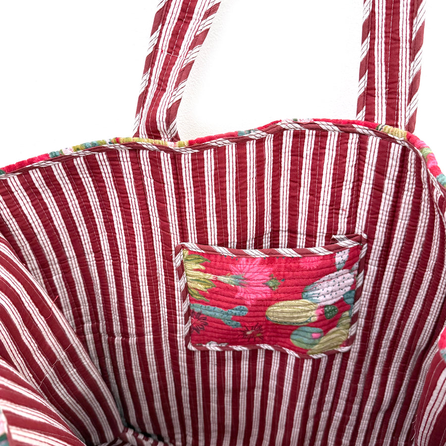 QUILTED VELVET SHOPPER TOTE | RED CACTUS