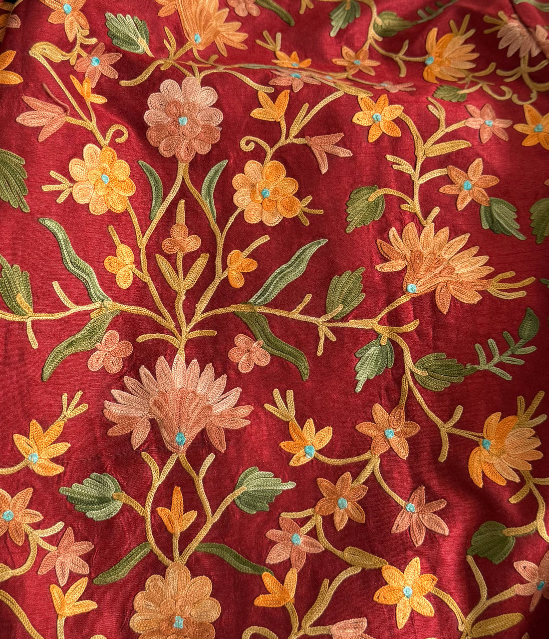 KASHMIRI EMBROIDERED SILK COAT | RED