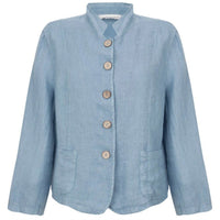 KATIA FRONT POCKET SHORT LINEN JACKET | DENIM BLUE M/L