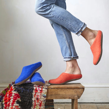 HANDMADE ECO FELT MULE SLIPPERS SUEDE SOLE SUNRISE ORANGE