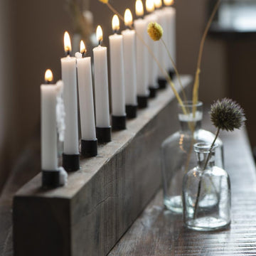 RECLAIMED INDIAN WOOD CANDLE HOLDER | HOLDS 10 TAPERS