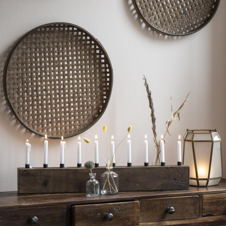 RECLAIMED INDIAN WOOD CANDLE HOLDER | HOLDS 10 TAPERS