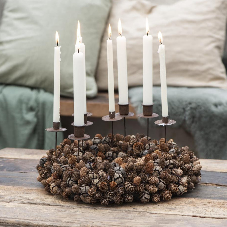 DINNER CANDLE SPEAR WITH BASE | RUSTY