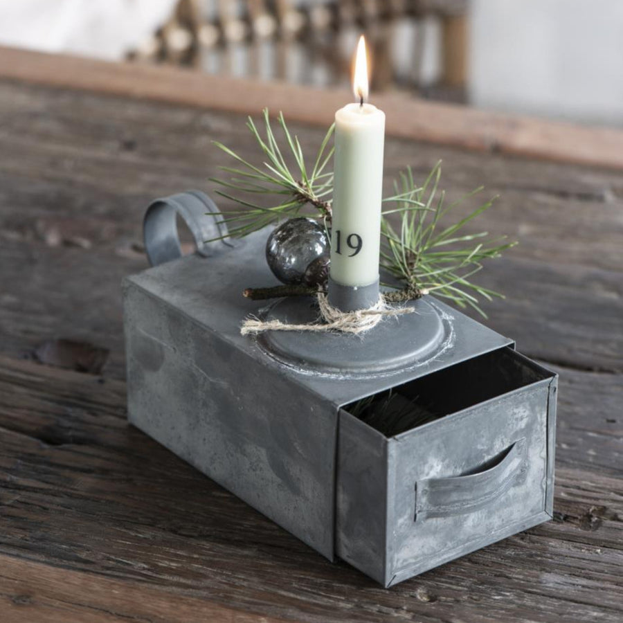 ZINC CANDLE HOLDER WITH DRAWER