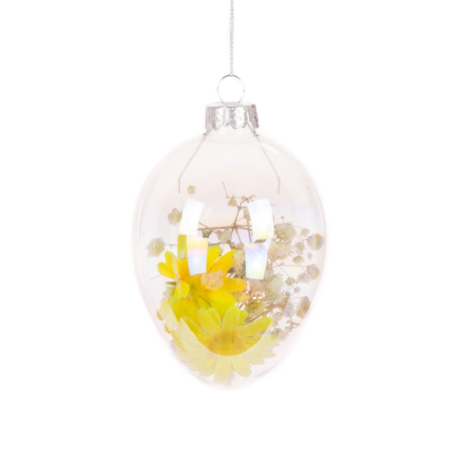 GLASS EGG WITH YELLOW DAISY DECORATION