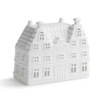 LARGE WHITE AMSTERDAM CANAL HOUSE TEALIGHT HOLDER | DOUBLE FRONTED STAIRS