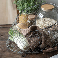 ZINC WIRE BASKET WITH WOODEN HANDLES