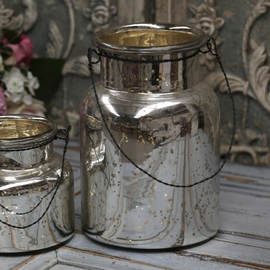 SILVERED HANGING HURRICANE LAMP