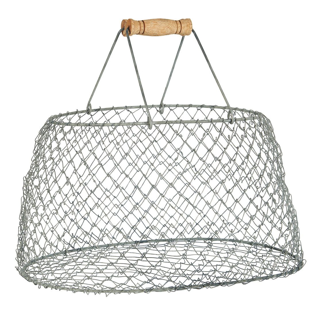 ZINC WIRE BASKET WITH WOODEN HANDLES