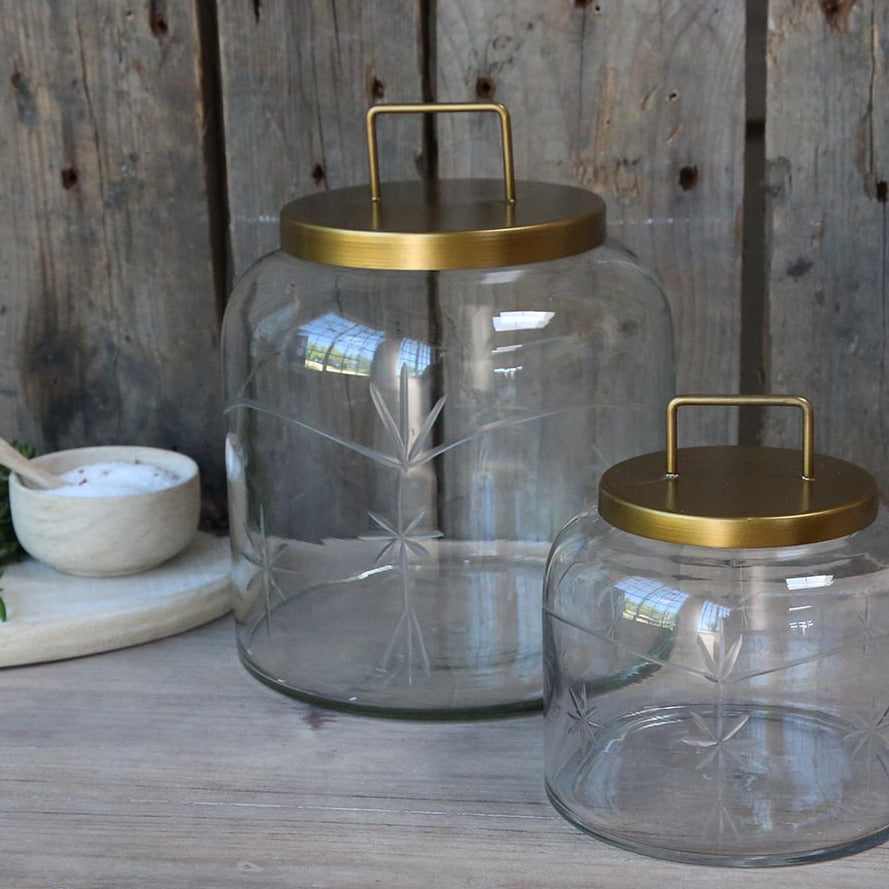 GLASS JAR WITH BRASS LID